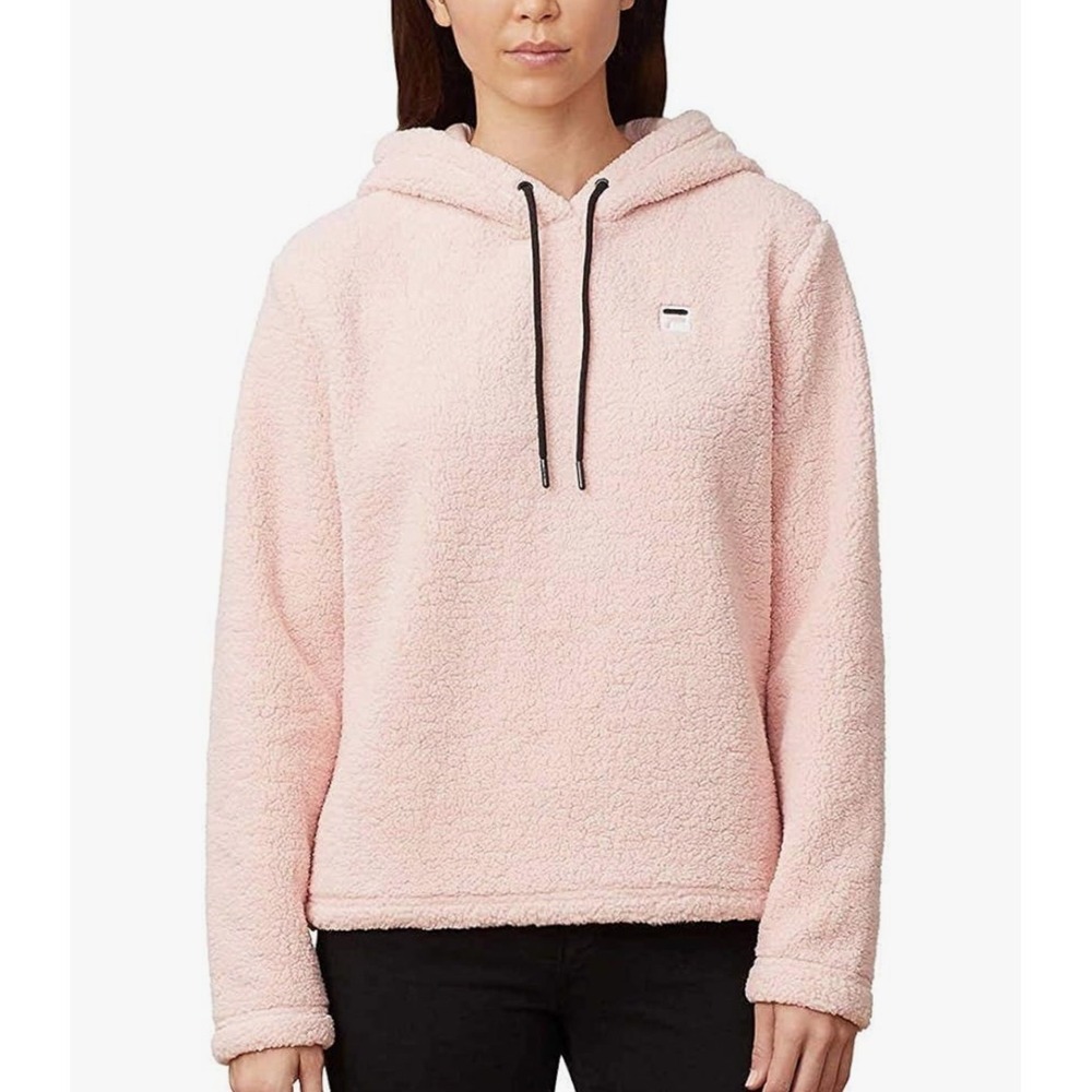 Fila Womens Josephine Pink Sherpa Cropped Hoodie, Small
